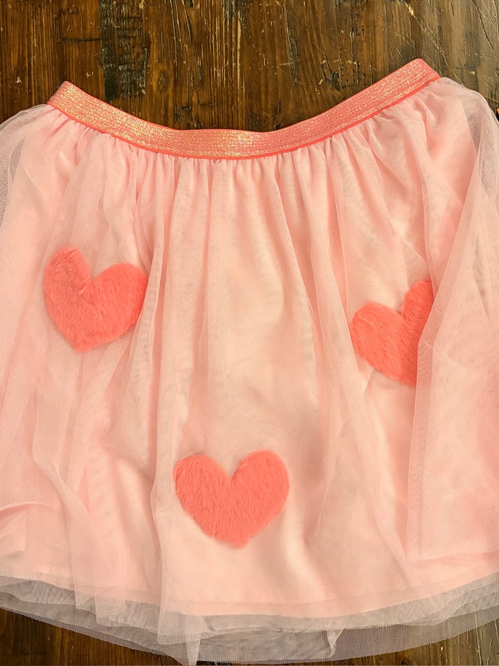 Brand New Cat and Jack Girls 14/16 Pink Tulle Skirt with Coral Heart Appliqués